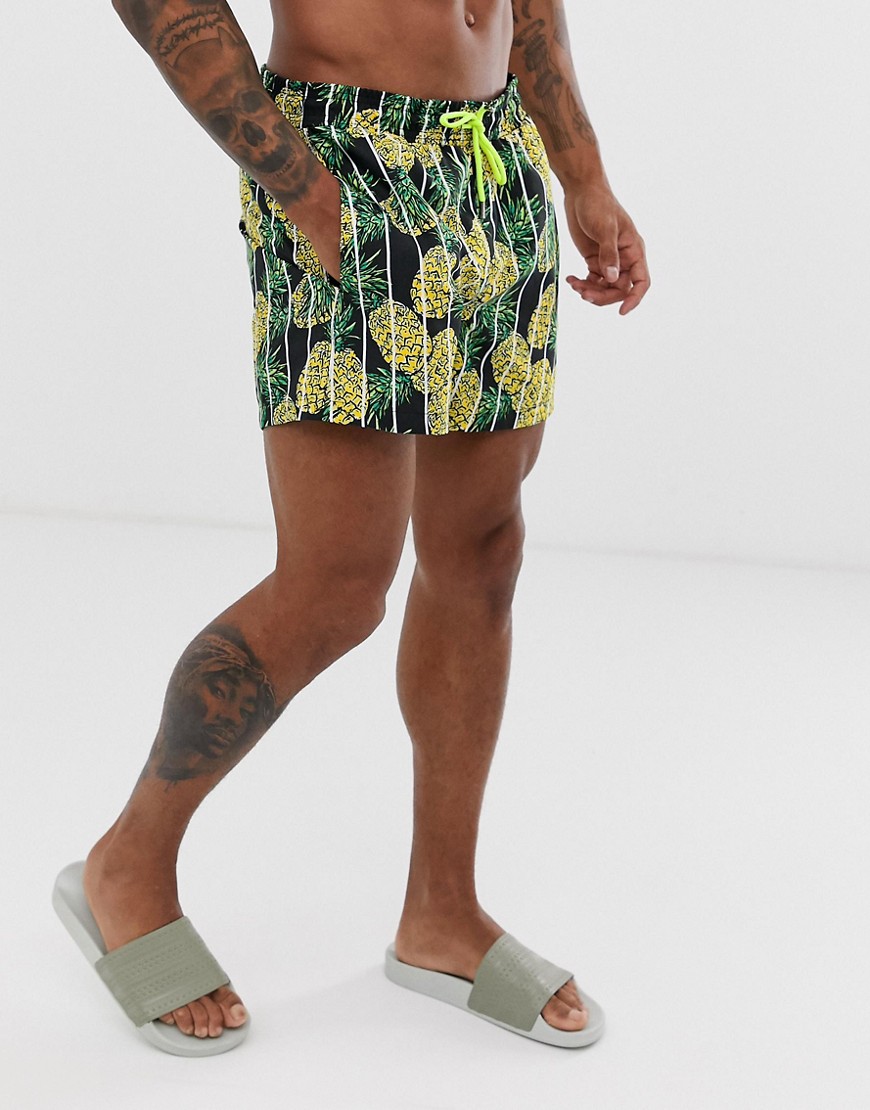 Hunky Trunks Tropical Floral Stripe Swim Shorts in Short Length