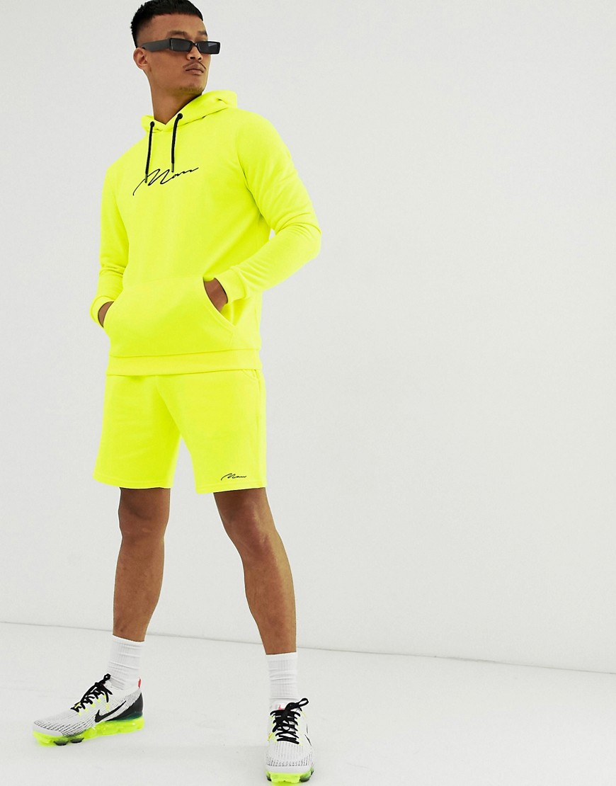 boohooMAN tracksuit with man logo in neon yellow