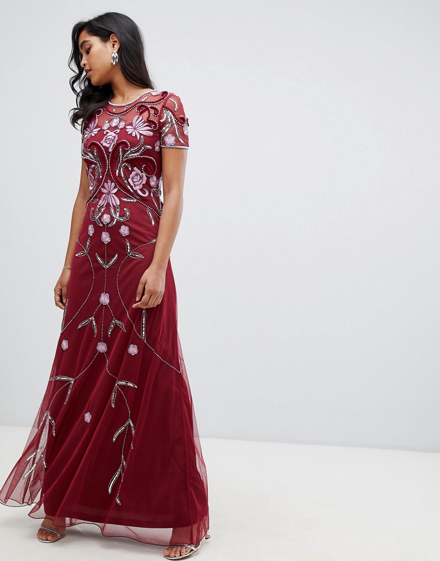 Frock And Frill embellished maxi dress in berry - Berry