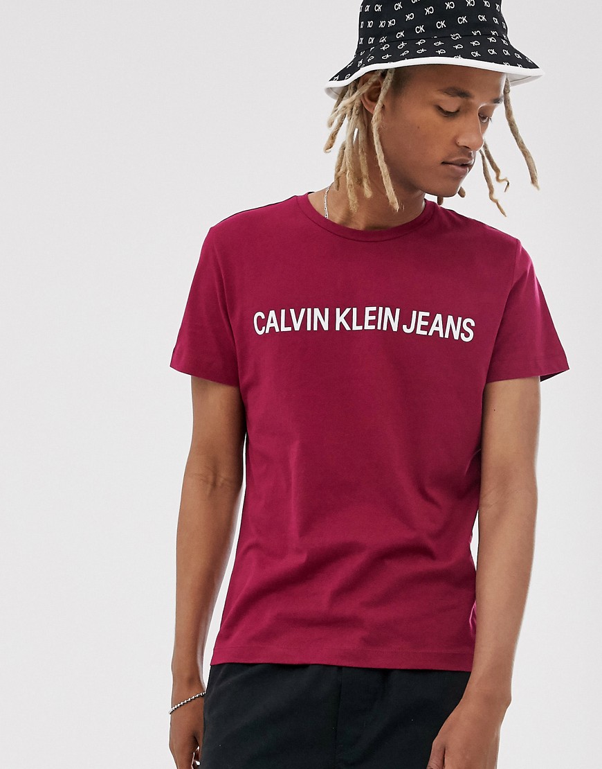 Calvin Klein Jeans slim fit t-shirt in red with institutional logo