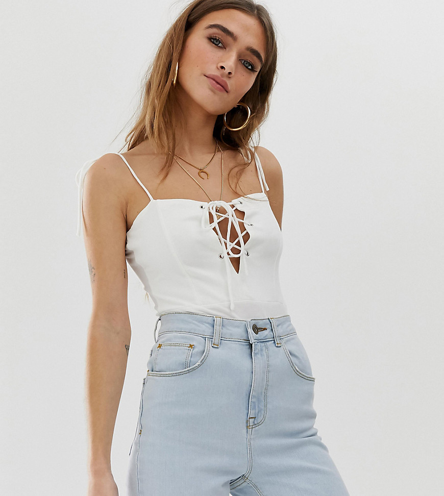 Glamorous Petite cami body with lace up front