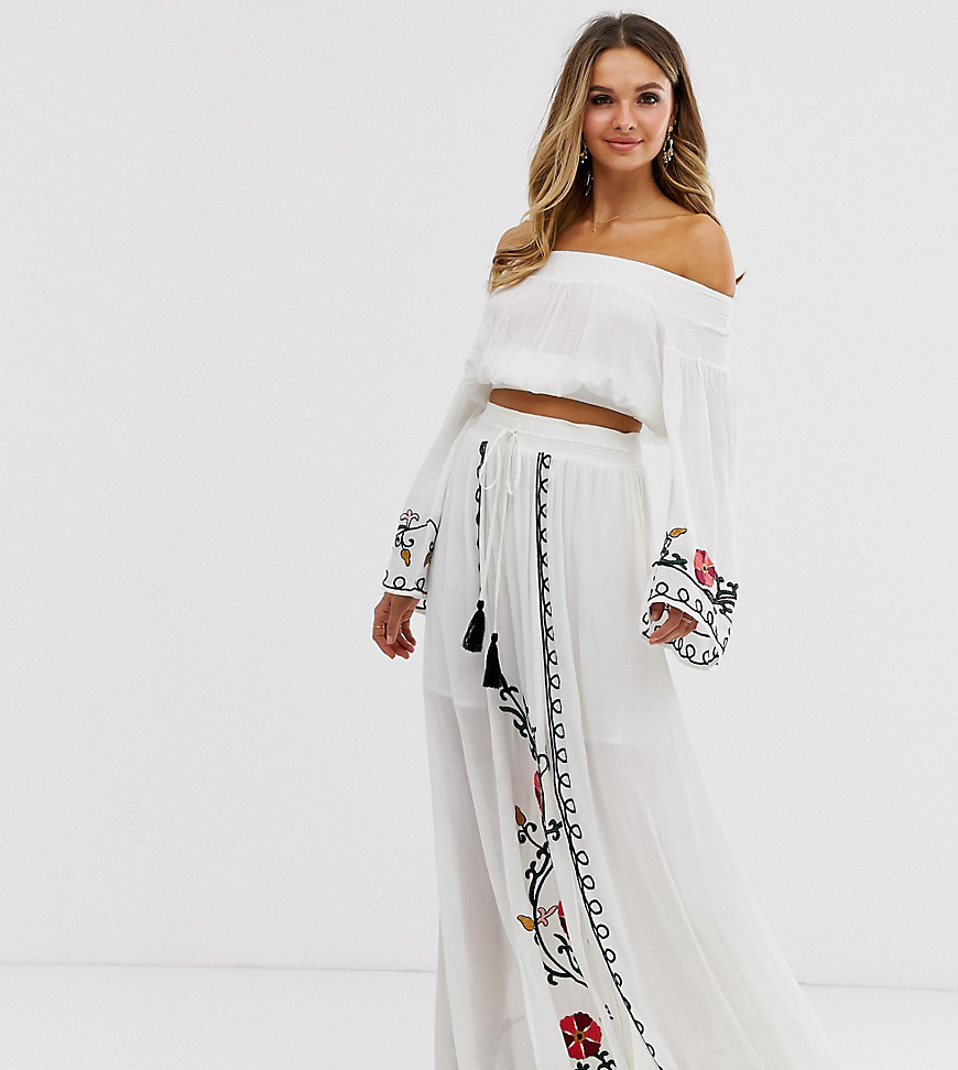 Violet Skye embroidered maxi skirt in cream