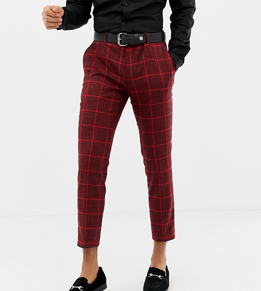 Heart & Dagger skinny cropped smart trousers in red check
