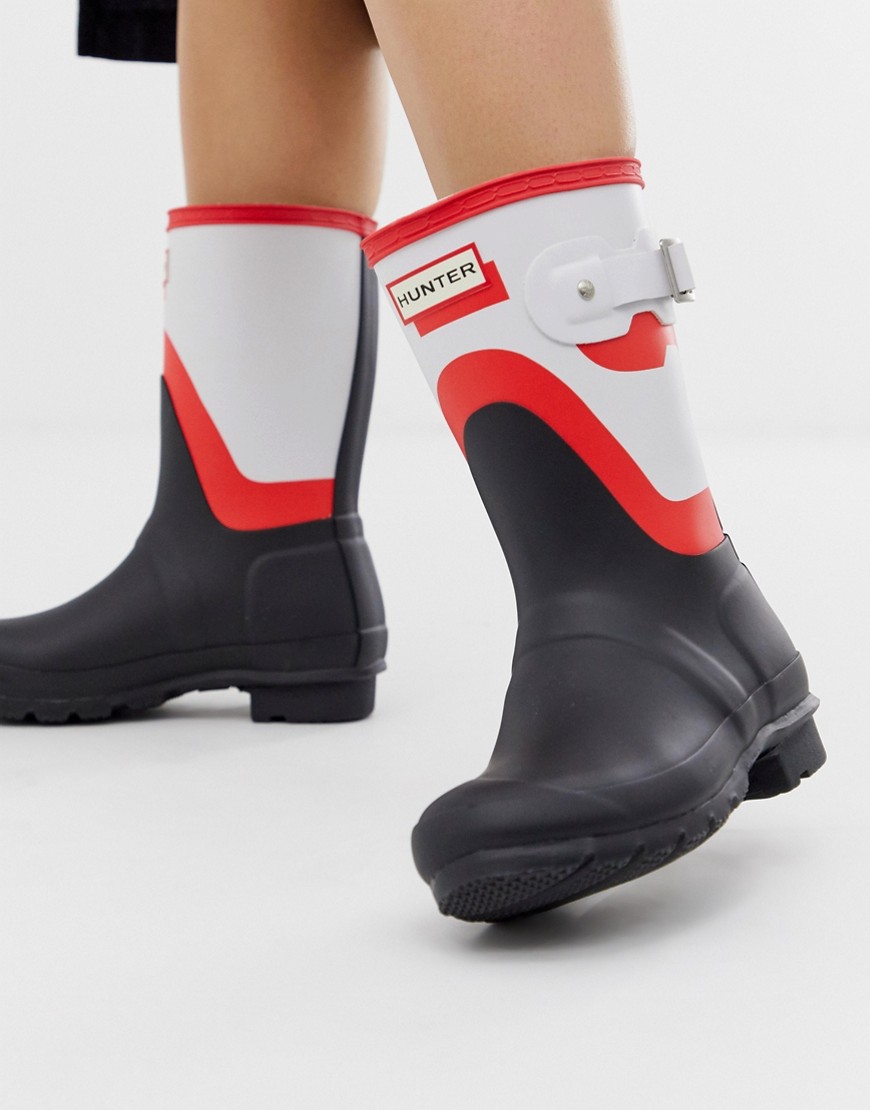 Hunter Original shadow print wellington boots in black and red
