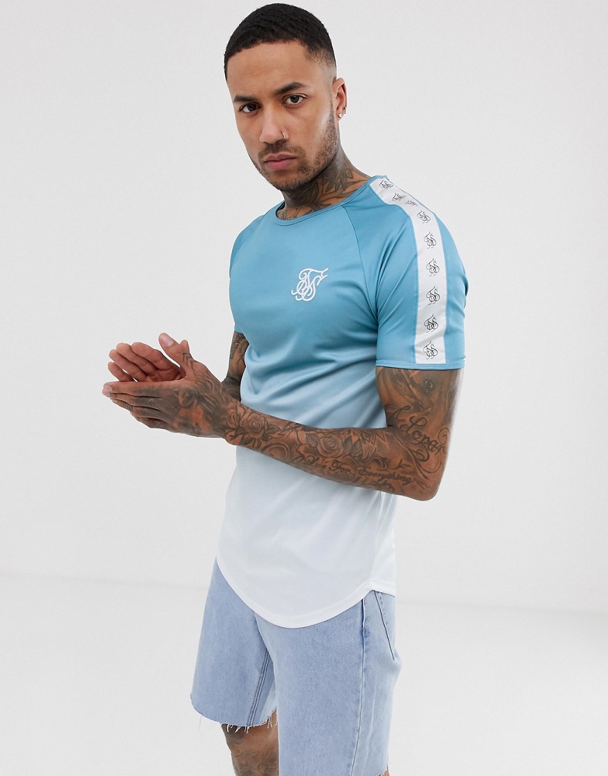 SikSilk t-shirt in blue fade with side stripe
