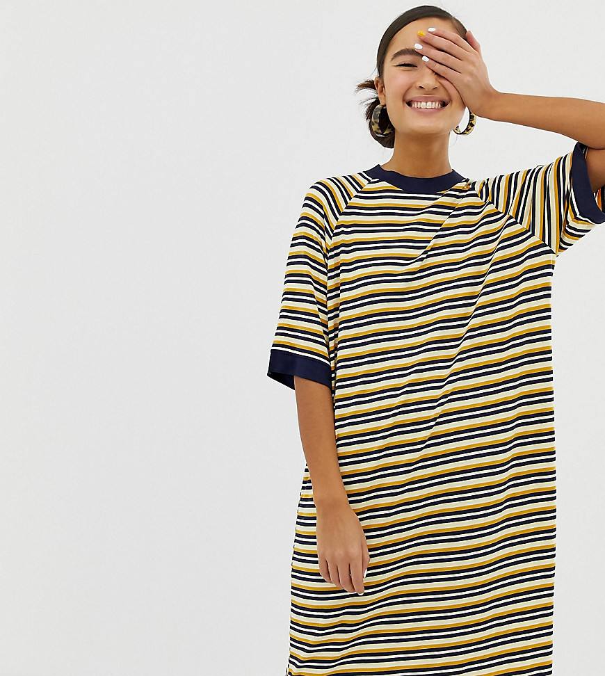 Monki oversized t-shirt dress in multi stripe