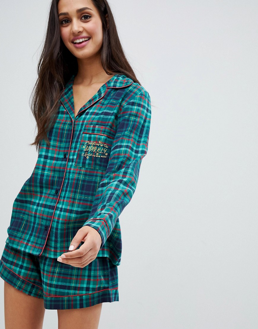 Chelsea Peers Festive Sparkle Check Short Pyjama Set