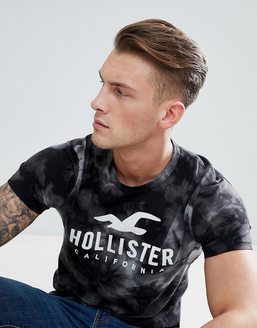 Hollister Iconic Applique Logo Marl Stripe T-Shirt in Black