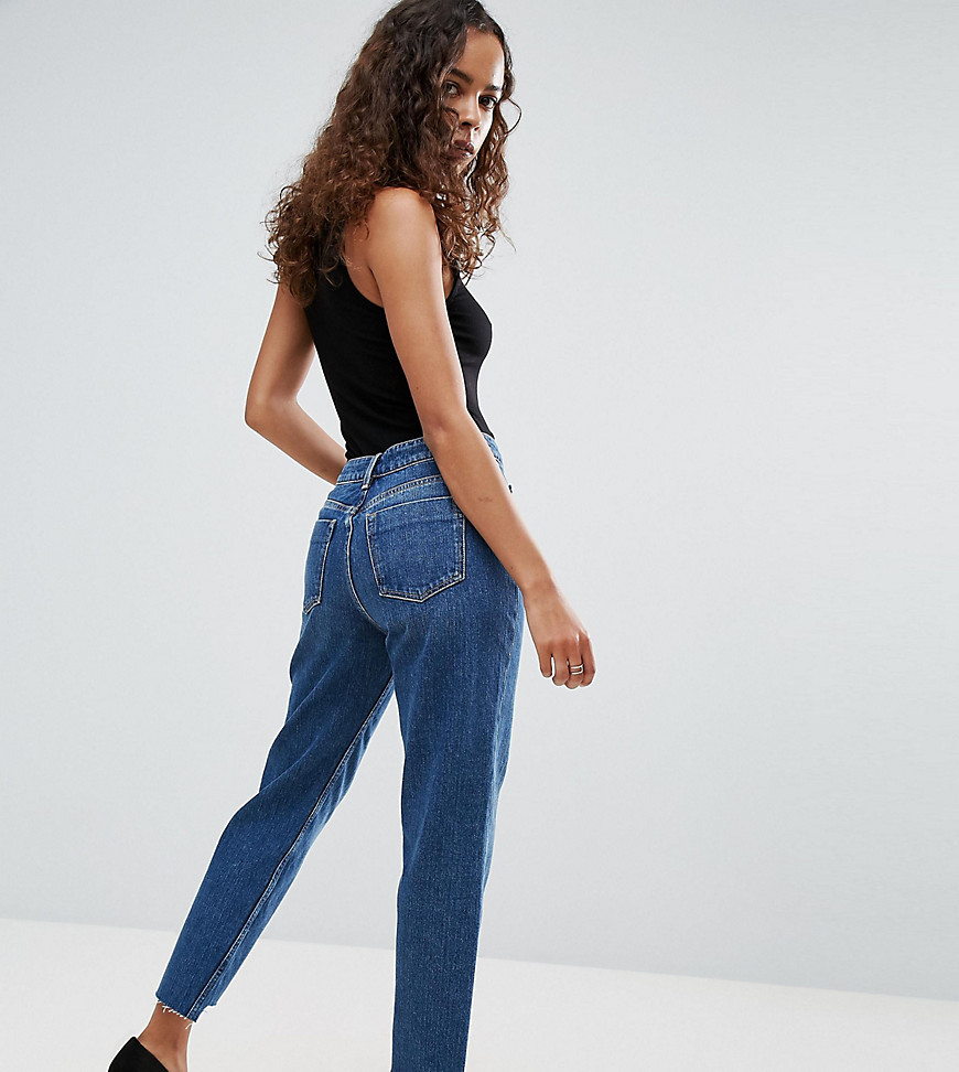 ASOS PETITE ORIGINAL MOM Jeans in Haillie Mid Wash With Stepped Hem