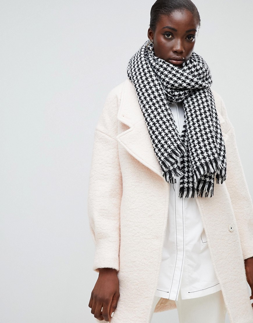 Selected Femme houndstooth check scarf - White