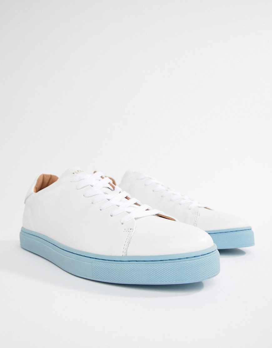 Selected Homme Premium Trainer With Contrast Blue Sole - White/baby blue