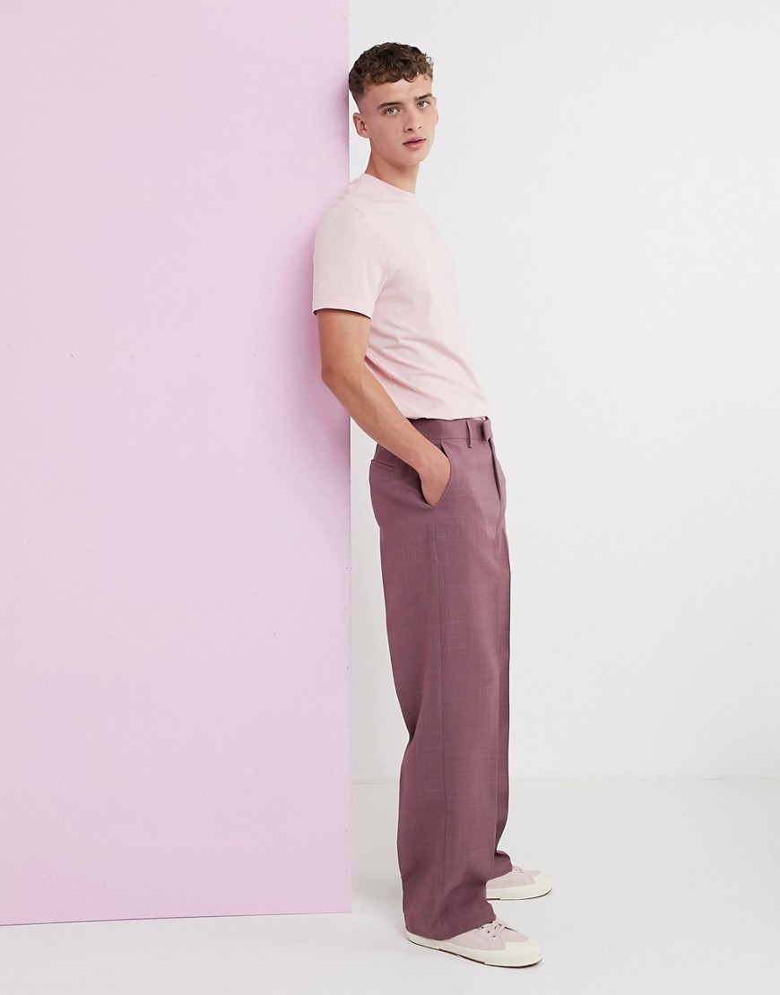 Asos Design Wide Leg Cross Hatch Smart Pants-purple