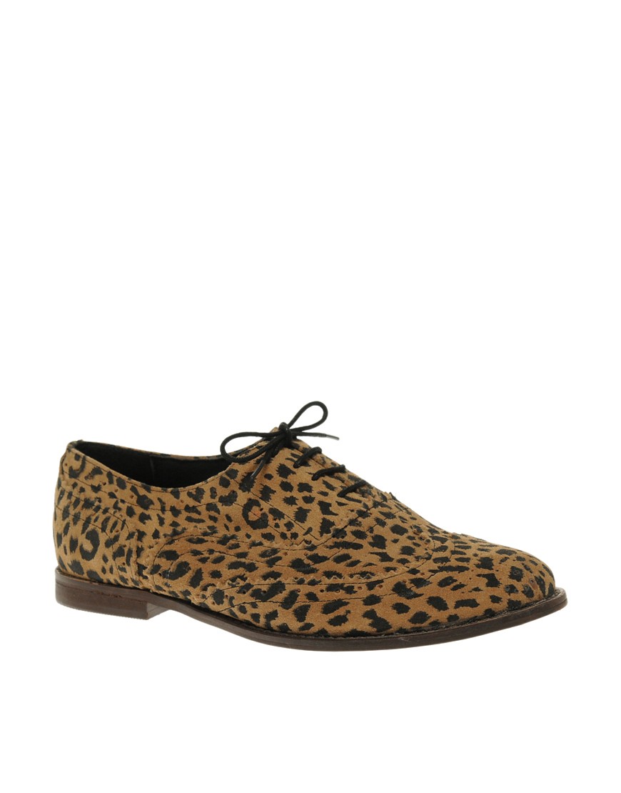 ASOS MARKY Suede Lace Up Flat Shoe - Leopard