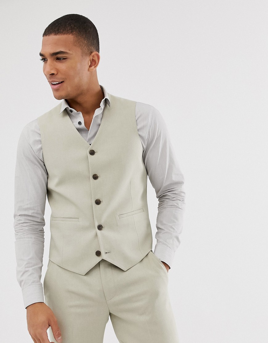 Asos Design Wedding Skinny Suit Suit Vest In Stone Micro Texture