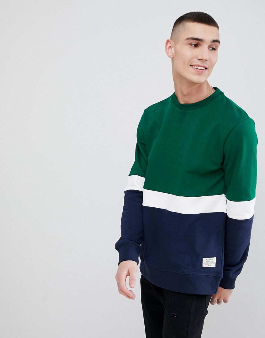 Pull&Bear Colour Block Sweatshirt In Green - Green