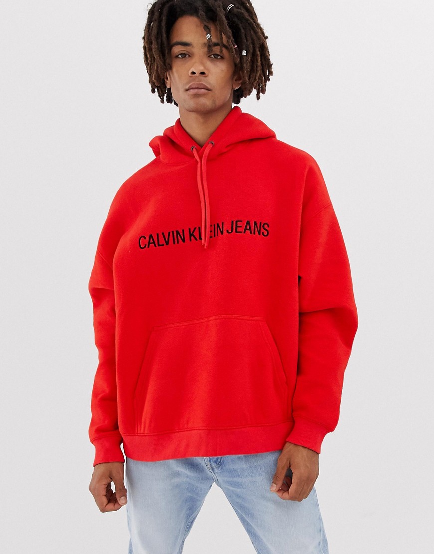 Calvin Klein Jeans institutional logo red fleece hoodie