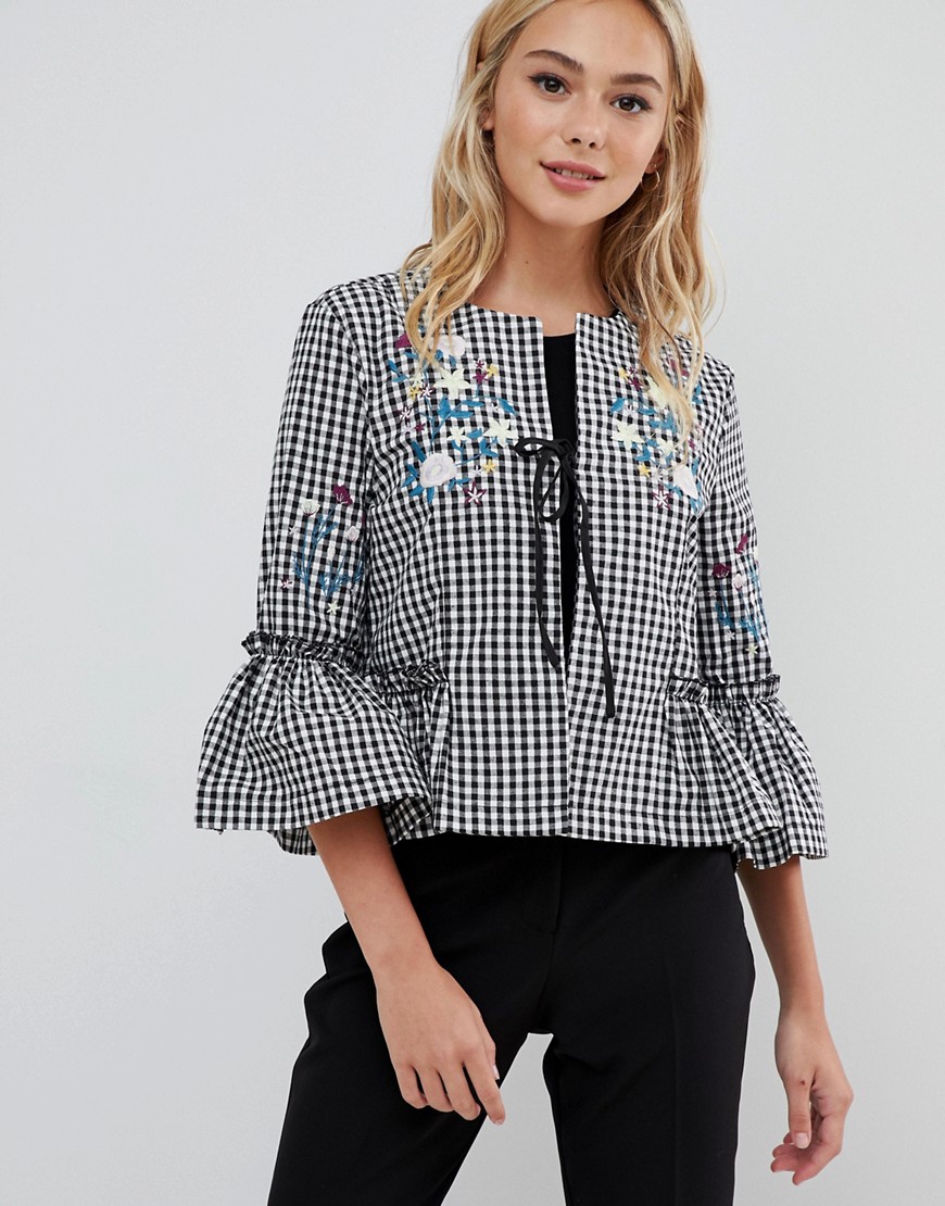 Urban Bliss ava gingham jacket with embroidery