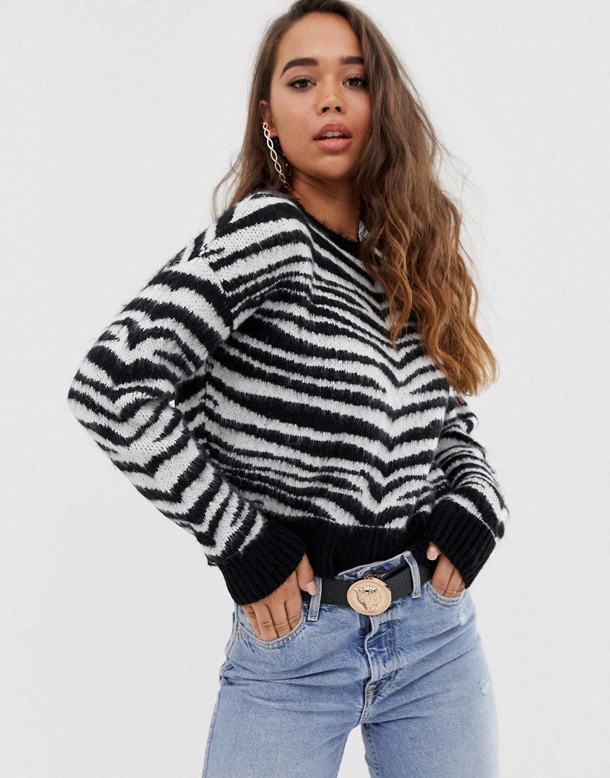 Asos Design Brushed Zebra Sweater In Multi