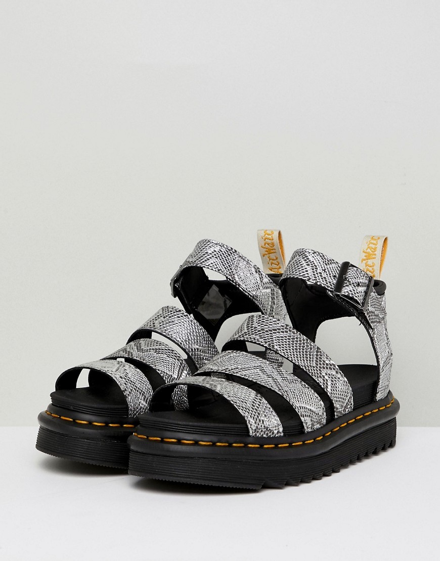 DR. MARTENS' BLAIRE STRAPPY FLAT SANDALS IN SILVER - SILVER,23808040