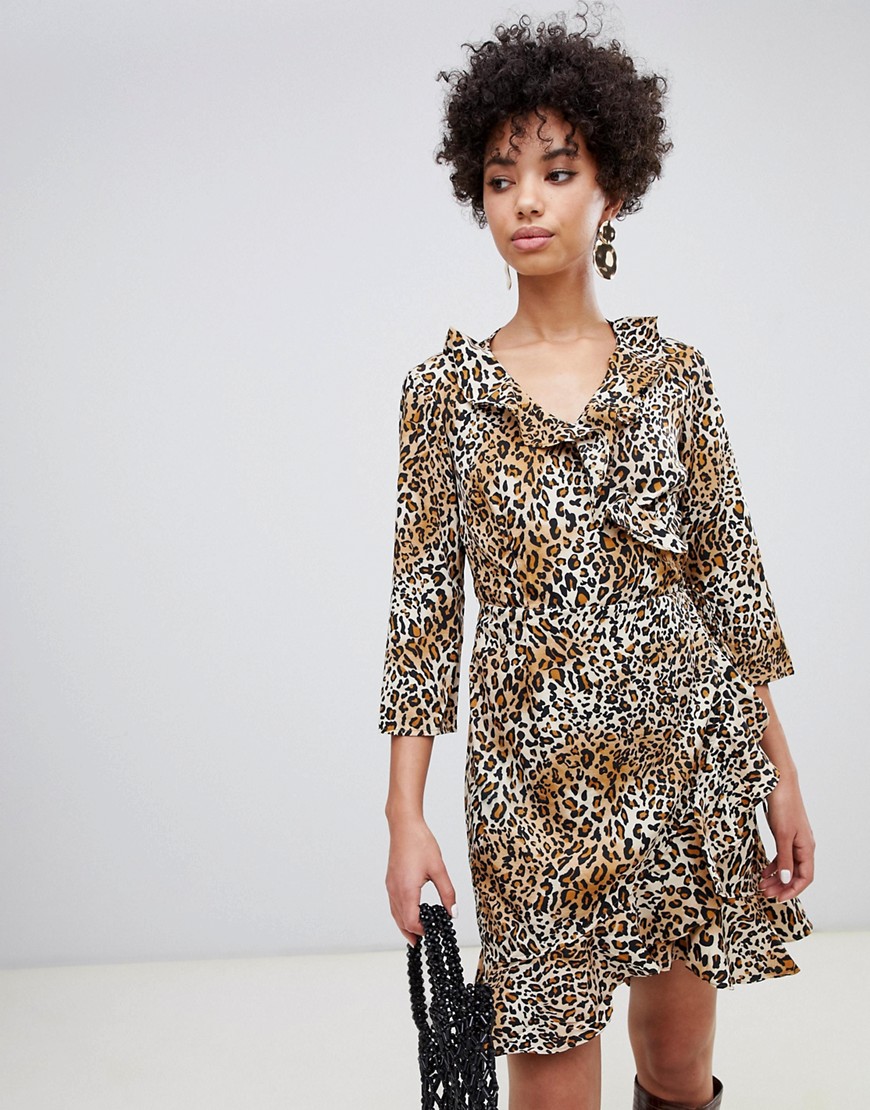 smeltet klaver Tegne forsikring Vero Moda Leopard Wrap Dress - Black | ModeSens