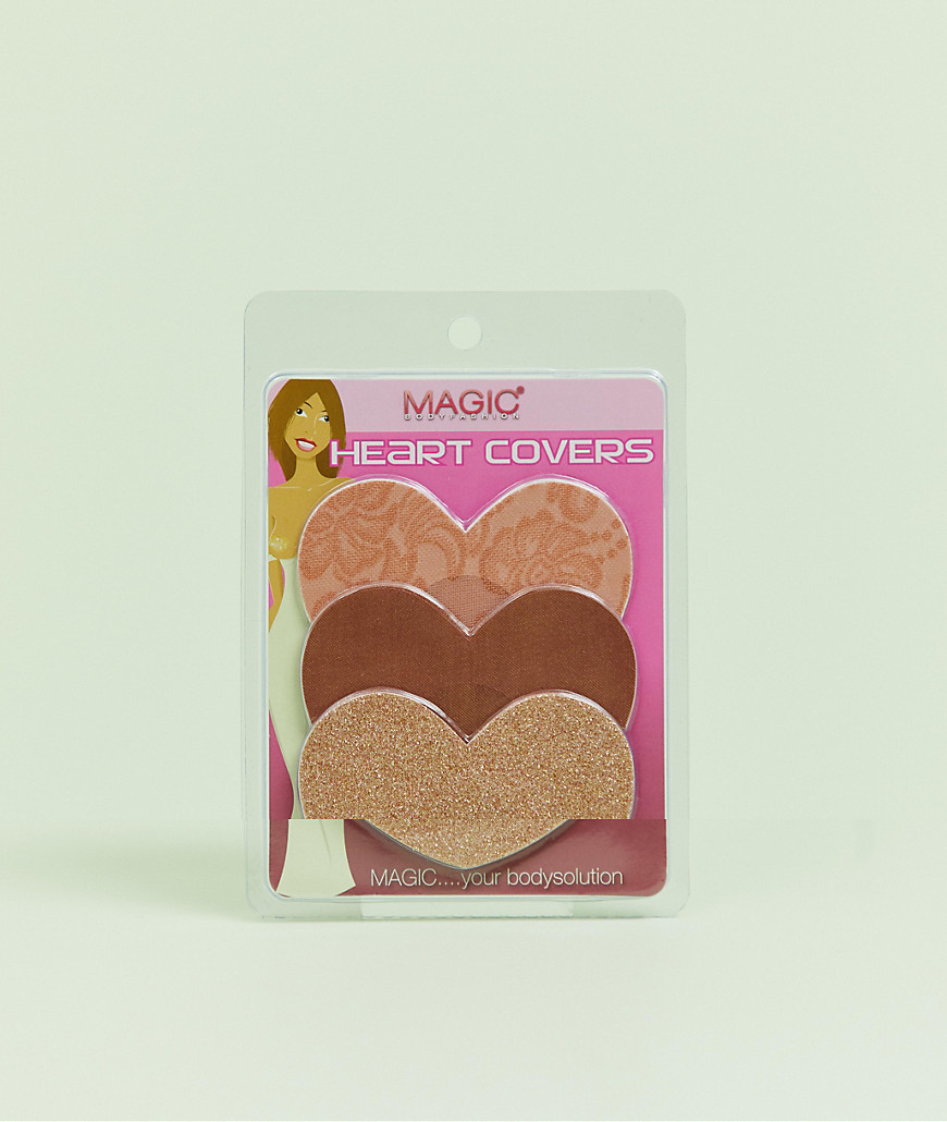 Magic 3 pack lace satin and sparkle heart nipple covers in rose gold