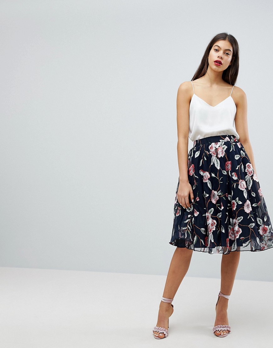 Club L Embroidered Floral Skirt In Tulle