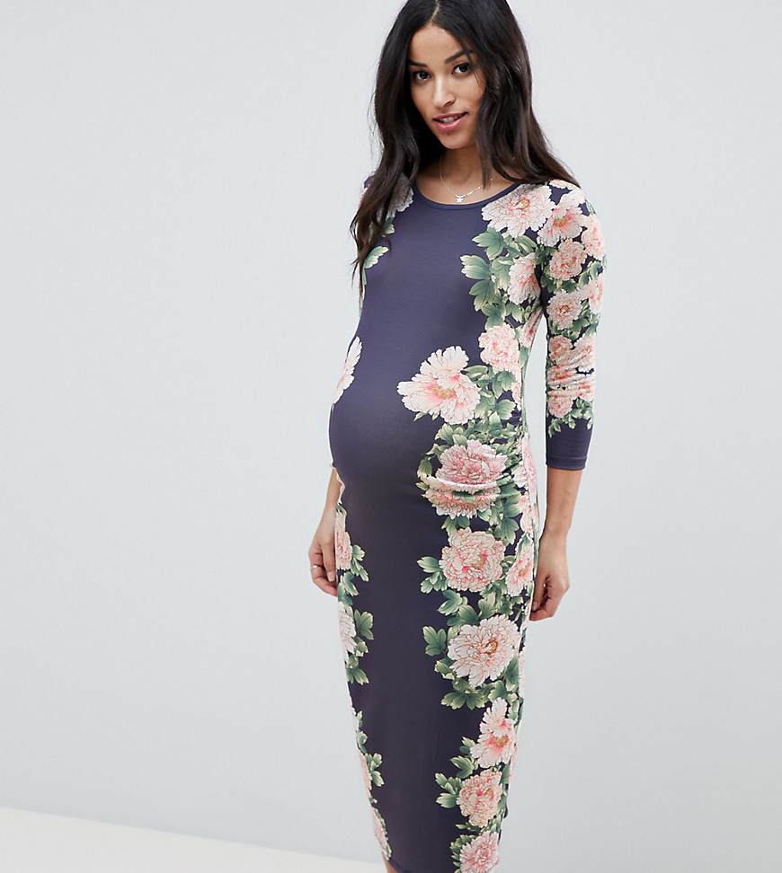 Bluebelle Maternity bodycon floral dress with sleeve