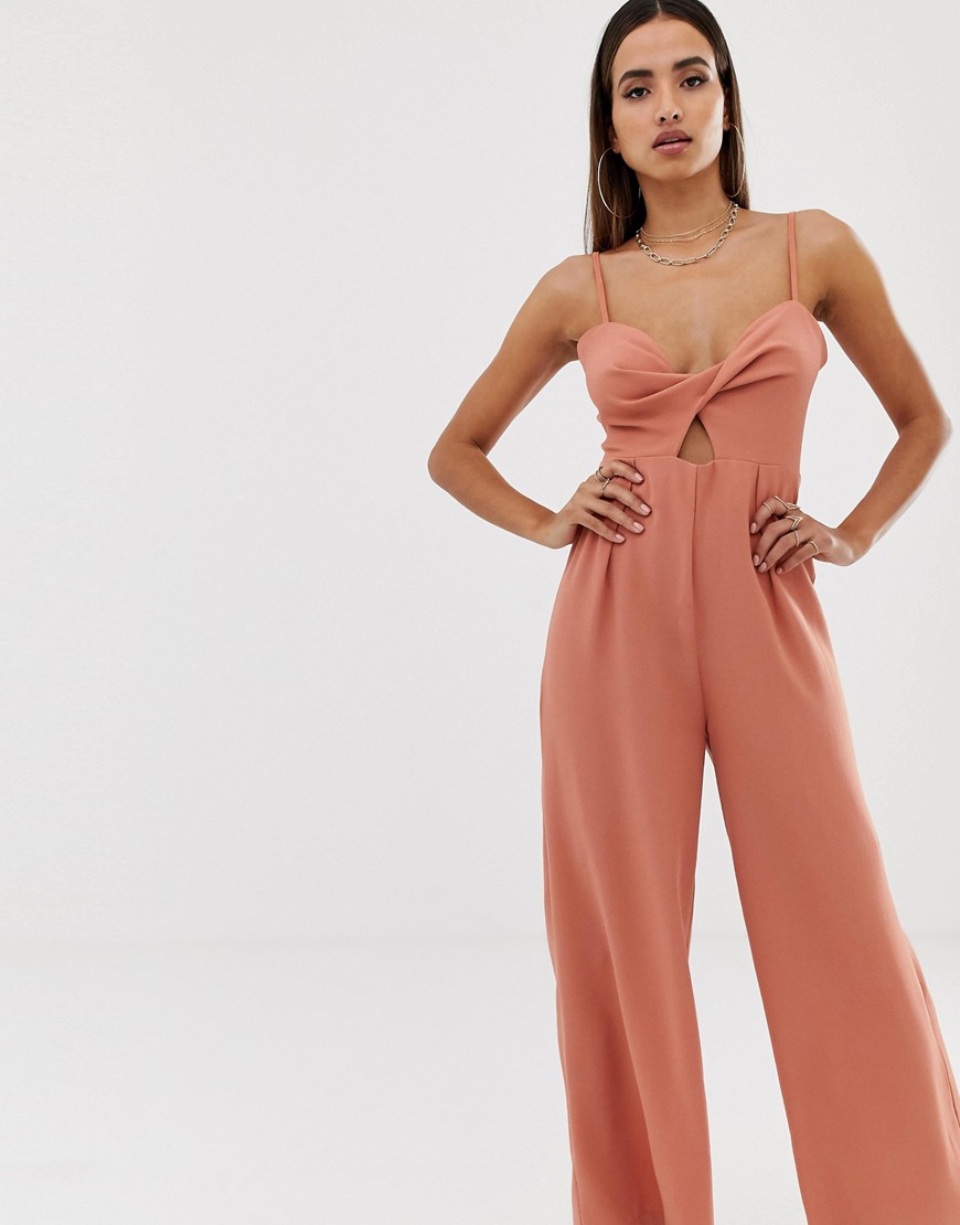 Parallel Lines wide leg jumpsuit with cut out detail and buckle back