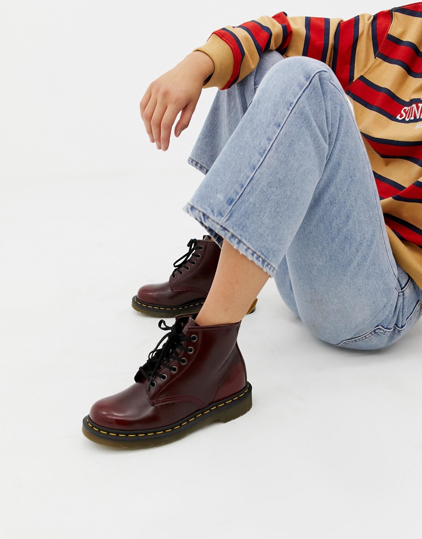 Dr Martens Vegan 1460 Red Chrome Flat Ankle Boots