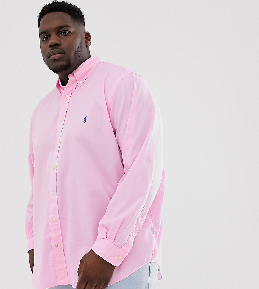 Polo Ralph Lauren Big & Tall player logo button down garment dye chino shirt in pink