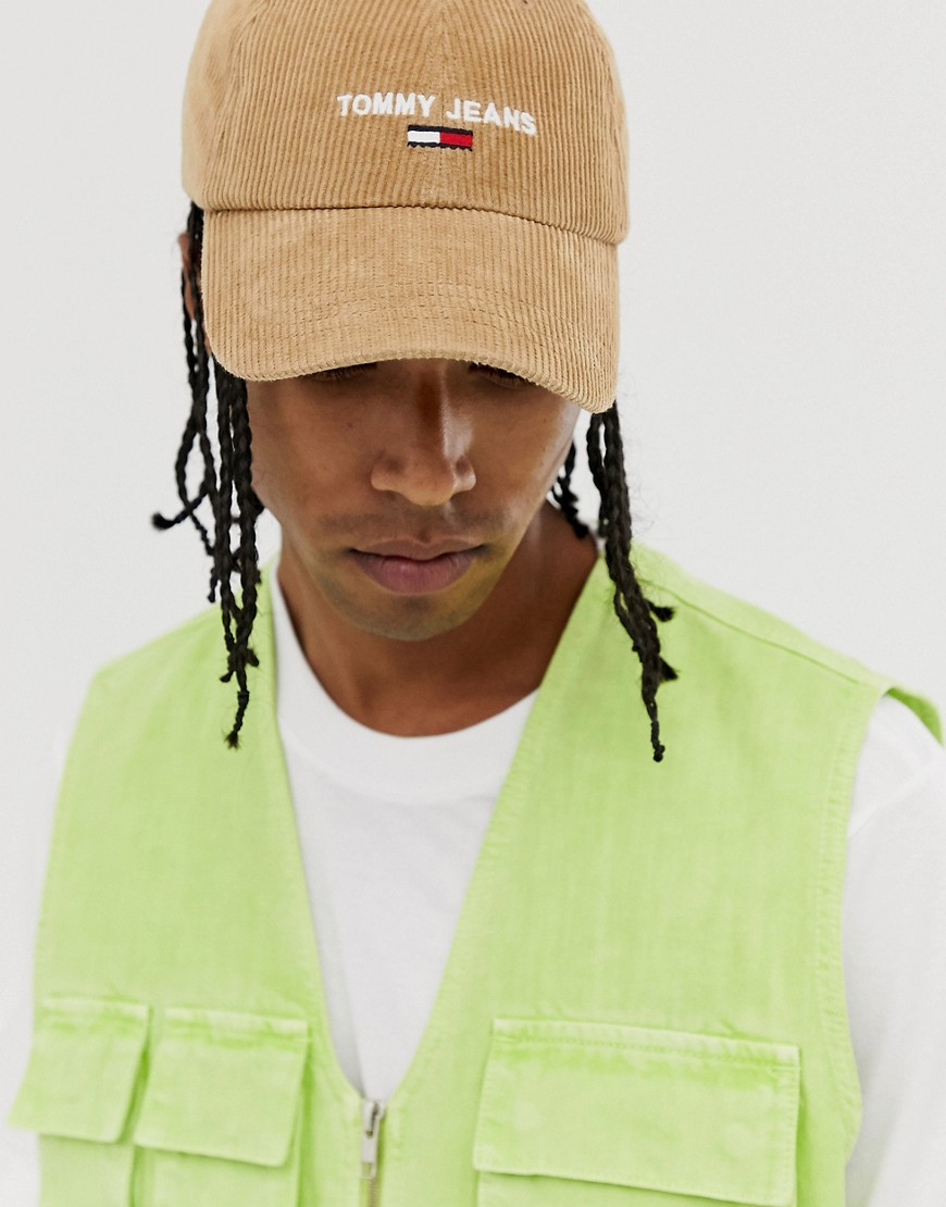 Tommy Jeans cord cap in beige cord with logo