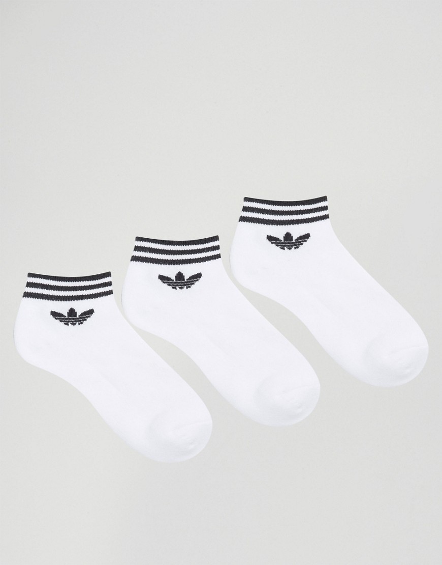 adidas Originals 3 pack white ankle socks with trefoil logo