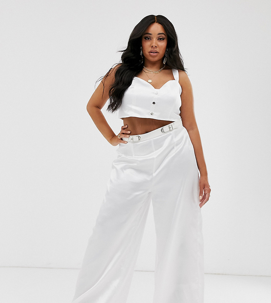 Saint Genies Plus satin wide leg trouser with hardware detail in ivory