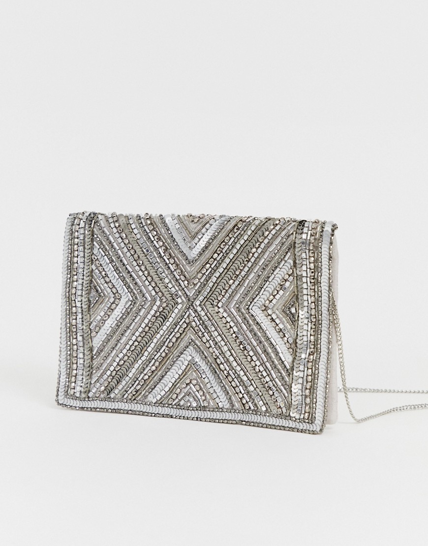 Accessorize Cleo beaded silver clutch bag