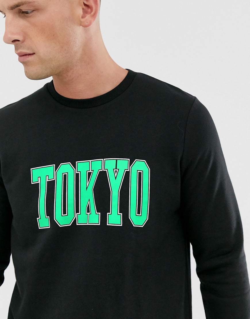 New Look Tokyo print sweat in black