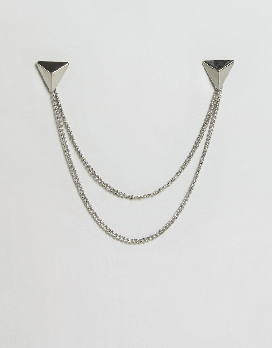DesignB London triangle collar tips & chain in silver