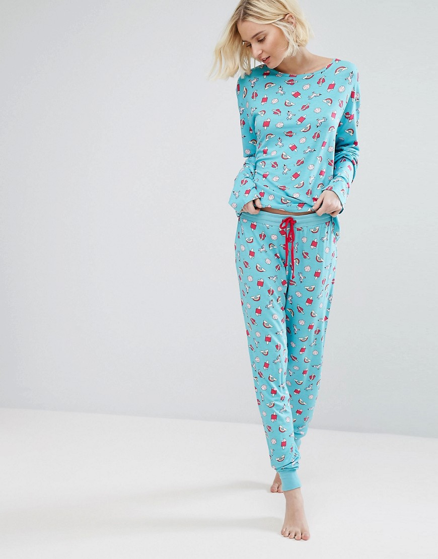 Пижамный комплект с единорогами и радугой Chelsea Peers - Мульти 
