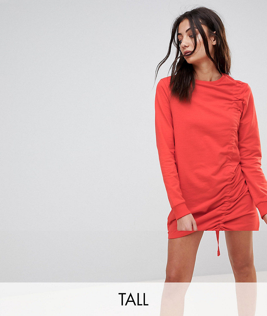 Noisy May Tall long sleeve ruched jersey mini dress in red