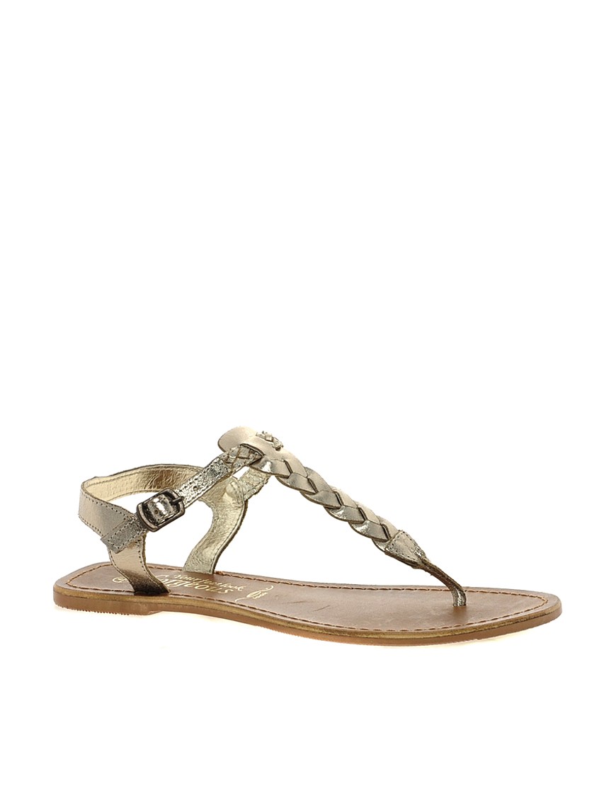 New Look | New Look Gladice Gold Woven Leather Flat Sandals at ASOS
