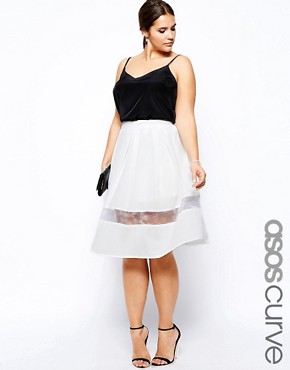 ASOS CURVE Exclusive Full Midi Skirt With Mesh Panel - White