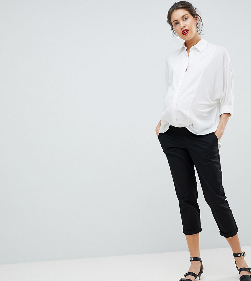 ASOS DESIGN Maternity chino trousers in black with under the bump waistband