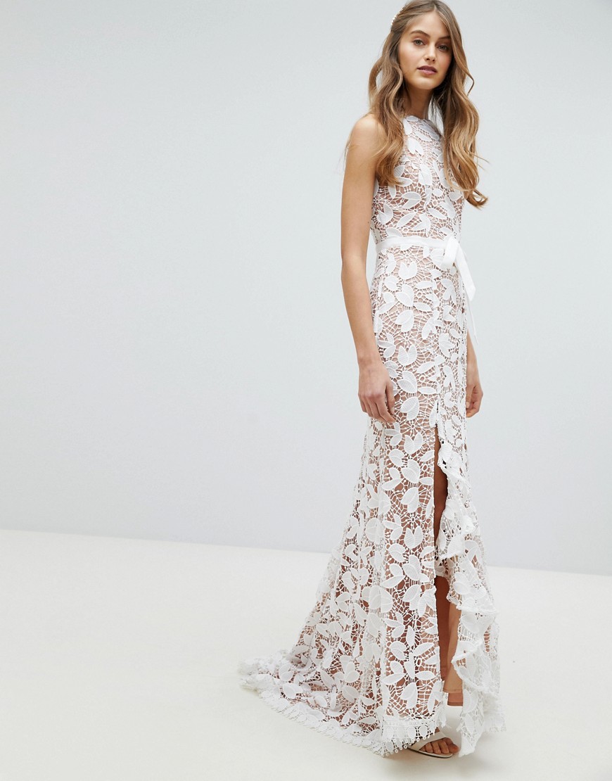 Jarlo All Over Cutwork Lace Maxi Dress With Bow Detail Waist