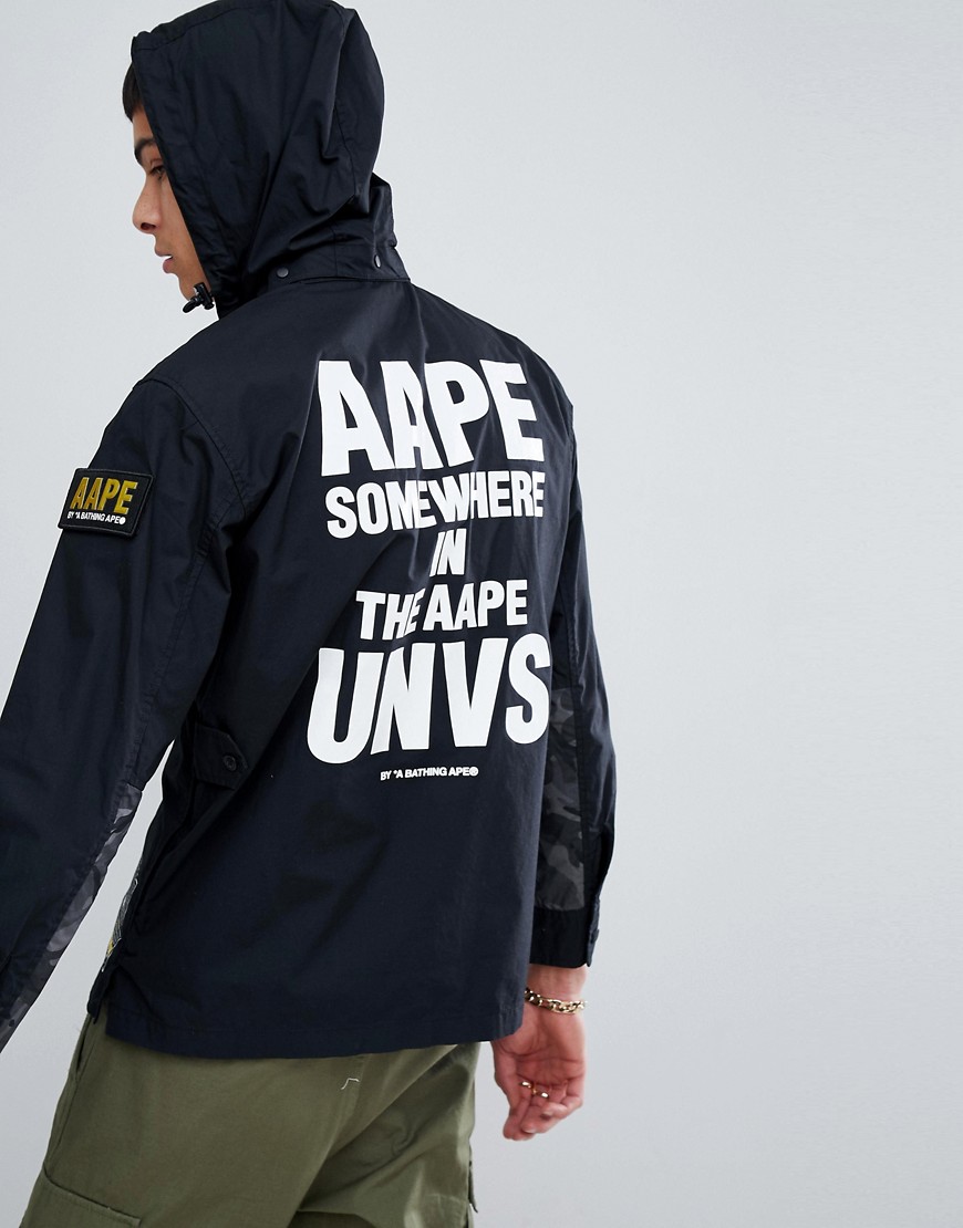 AAPE By A Bathing Ape hooded shirt with back print in black - Black