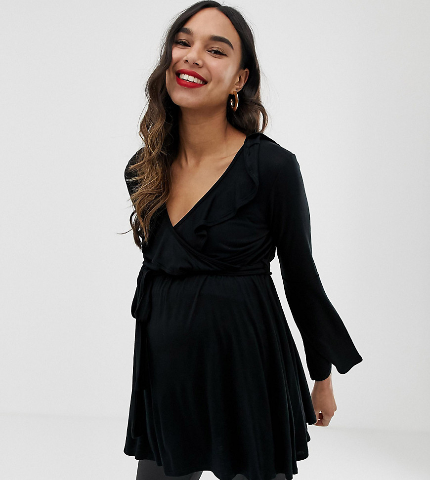 Bluebelle Maternity wrap over top with frill deatil in black
