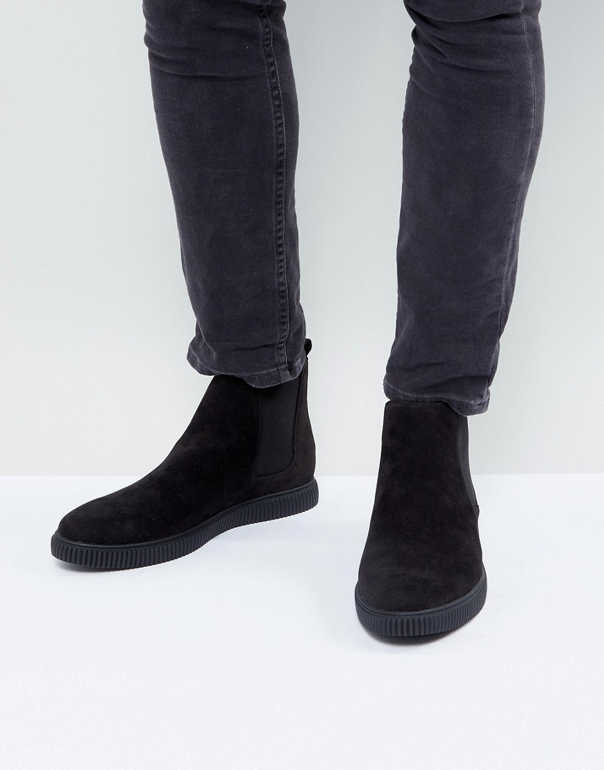 ASOS DESIGN chelsea boots in black faux suede with creeper sole