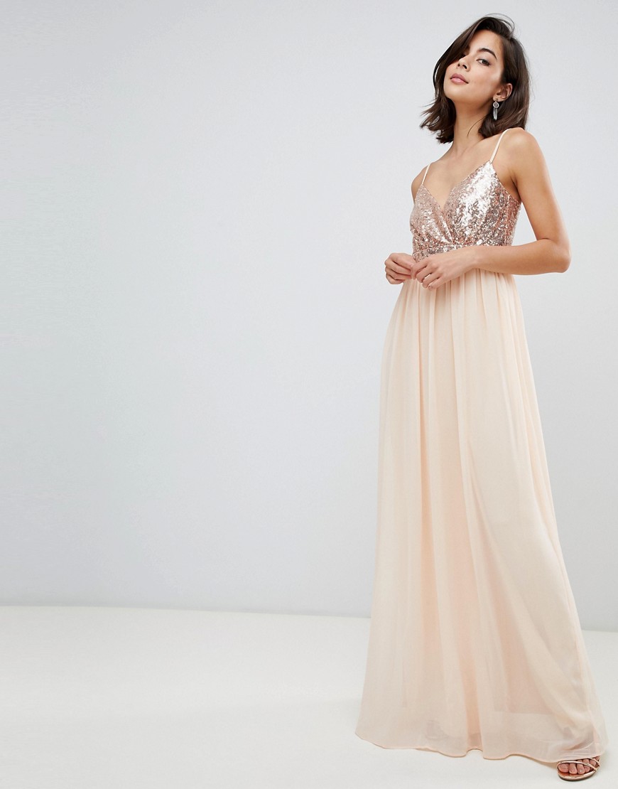 City Goddess Cami Maxi Dress With Sequin Bodice - Champagne