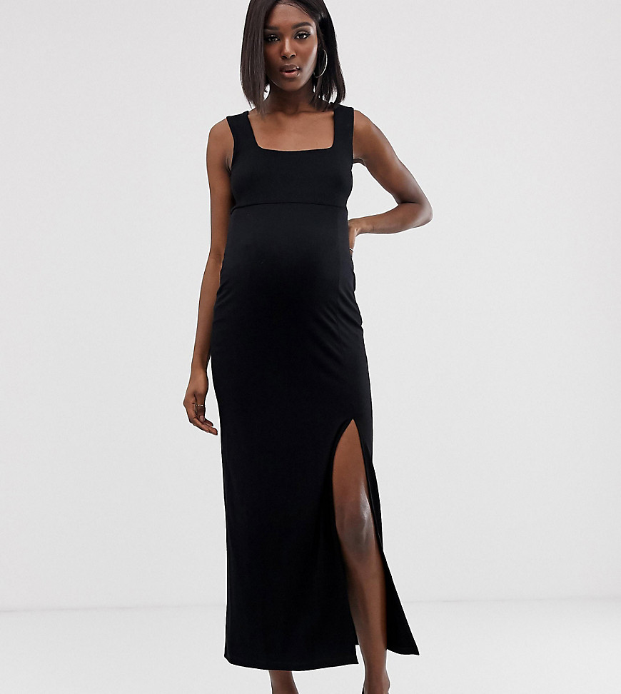 ASOS DESIGN Maternity square neck mixed fabric maxi dress with split