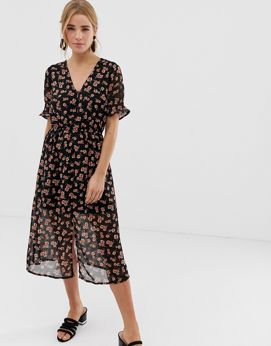 New Look floral button front midi dress
