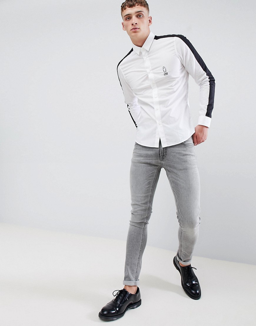 Cavalli Class long sleeve shirt in white with side stripe