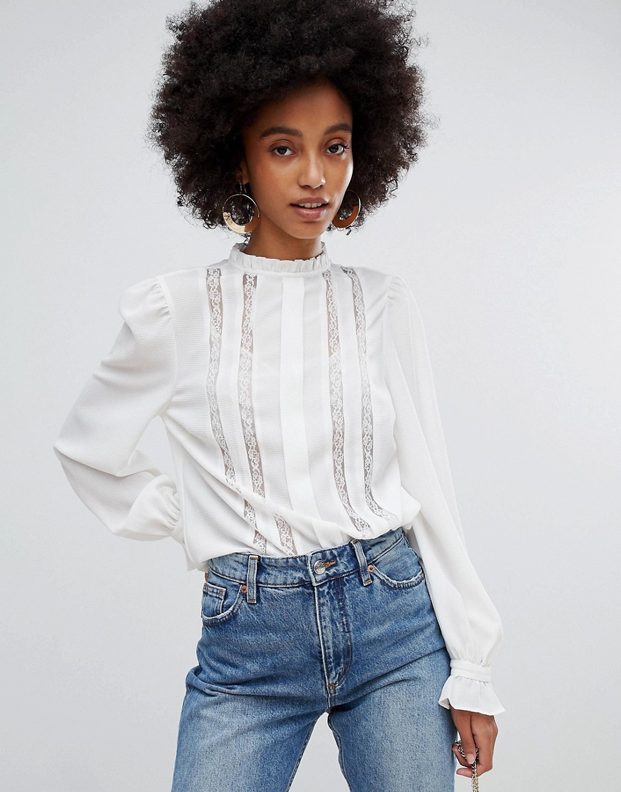 New Look High Neck Lace Insert Top - Off white